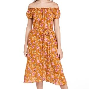 Tuckernuck Xirena Poppy Off The Shoulder Midi Dress In Sunset Floral Print Small
